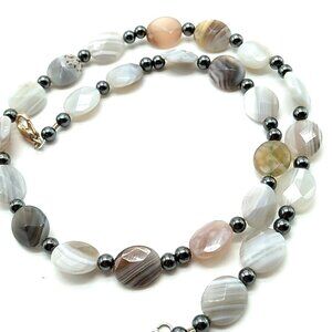 Faceted Gray Botswana Agate Hematite Spacers Dainty Choker Necklace 16"